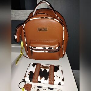 Wrangler Brown and White Women's Backpack and Wallet Set